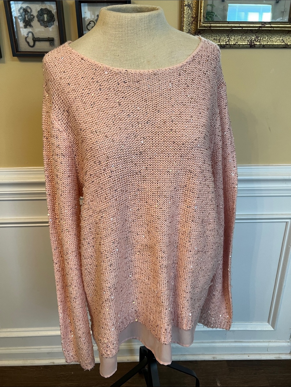 Women's Pink Sequin Knit Sweater